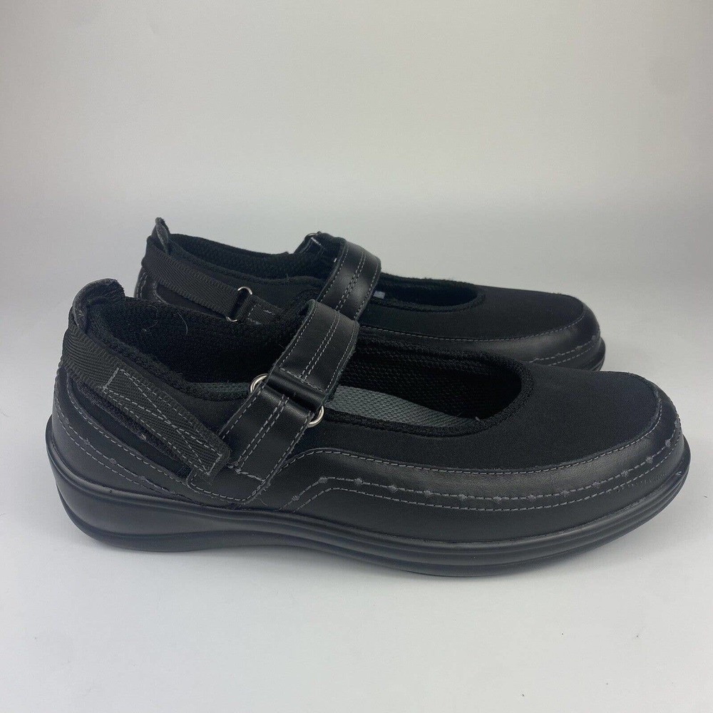 Orthofeet Women's Sz 8.5 Wide Leather Oakridge Mary Jane Comfort Shoes Black